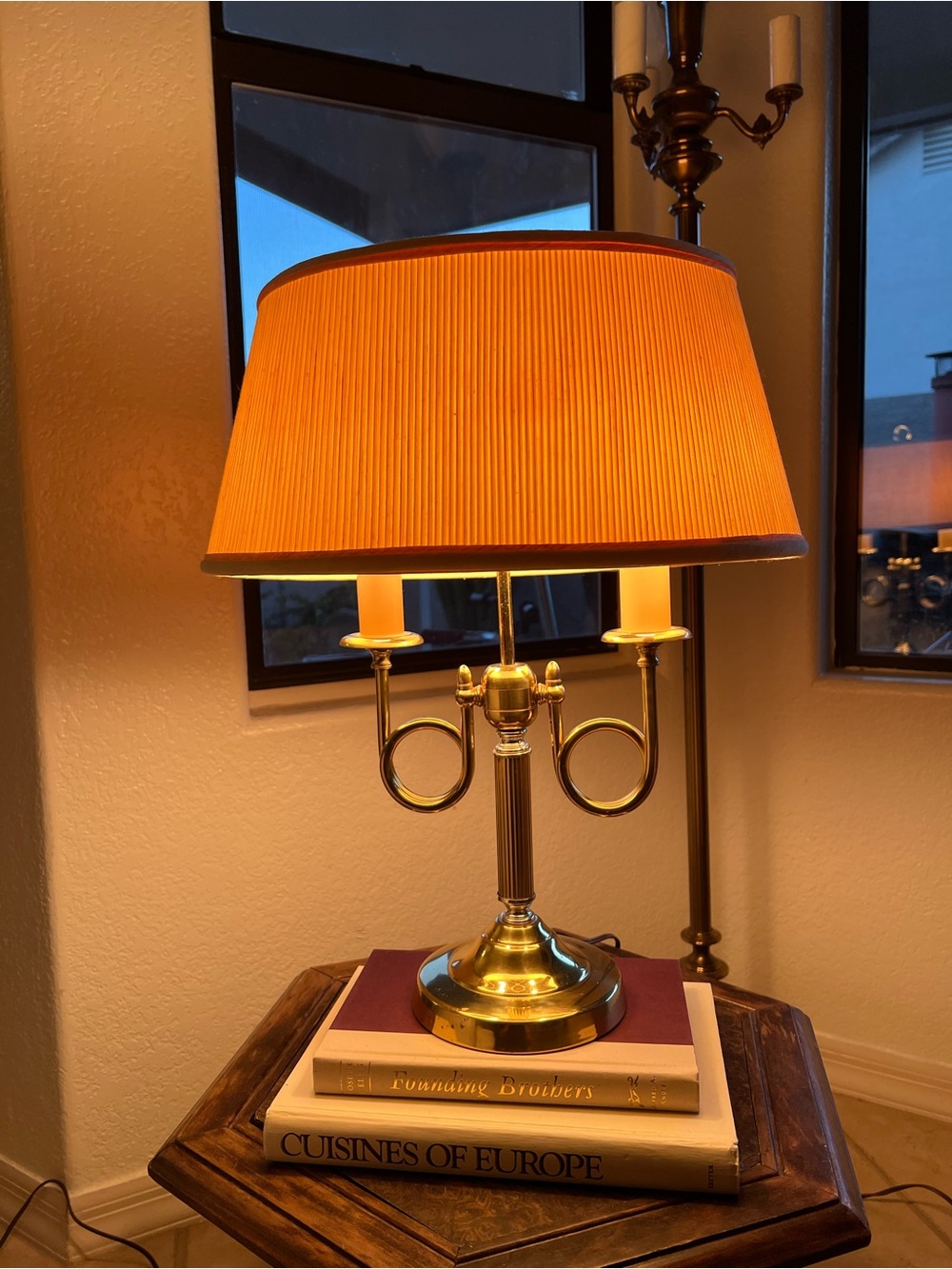 Vintage Alsy 2-Arm Brass Plated Table Lamp French Horn Style